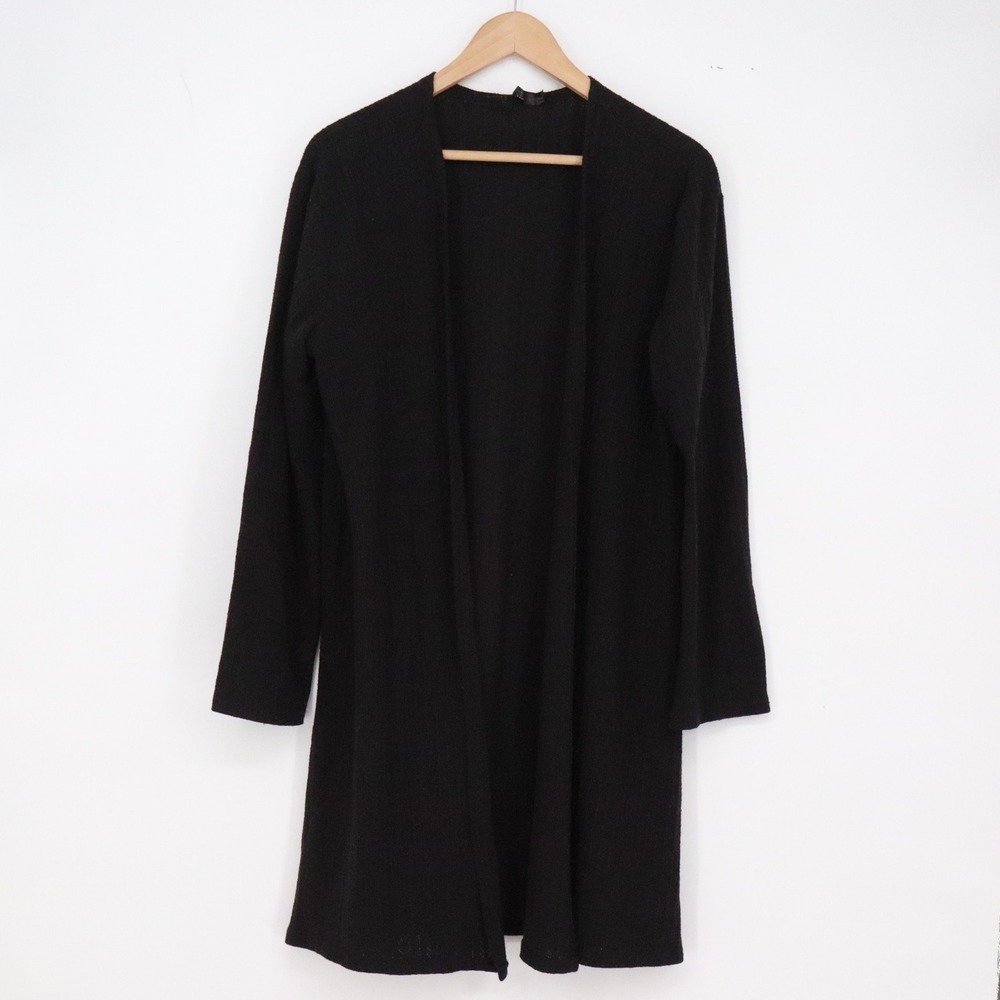 CURE. Cardigan Womens M Open Front Black Ribbed Longline Duster Excellent